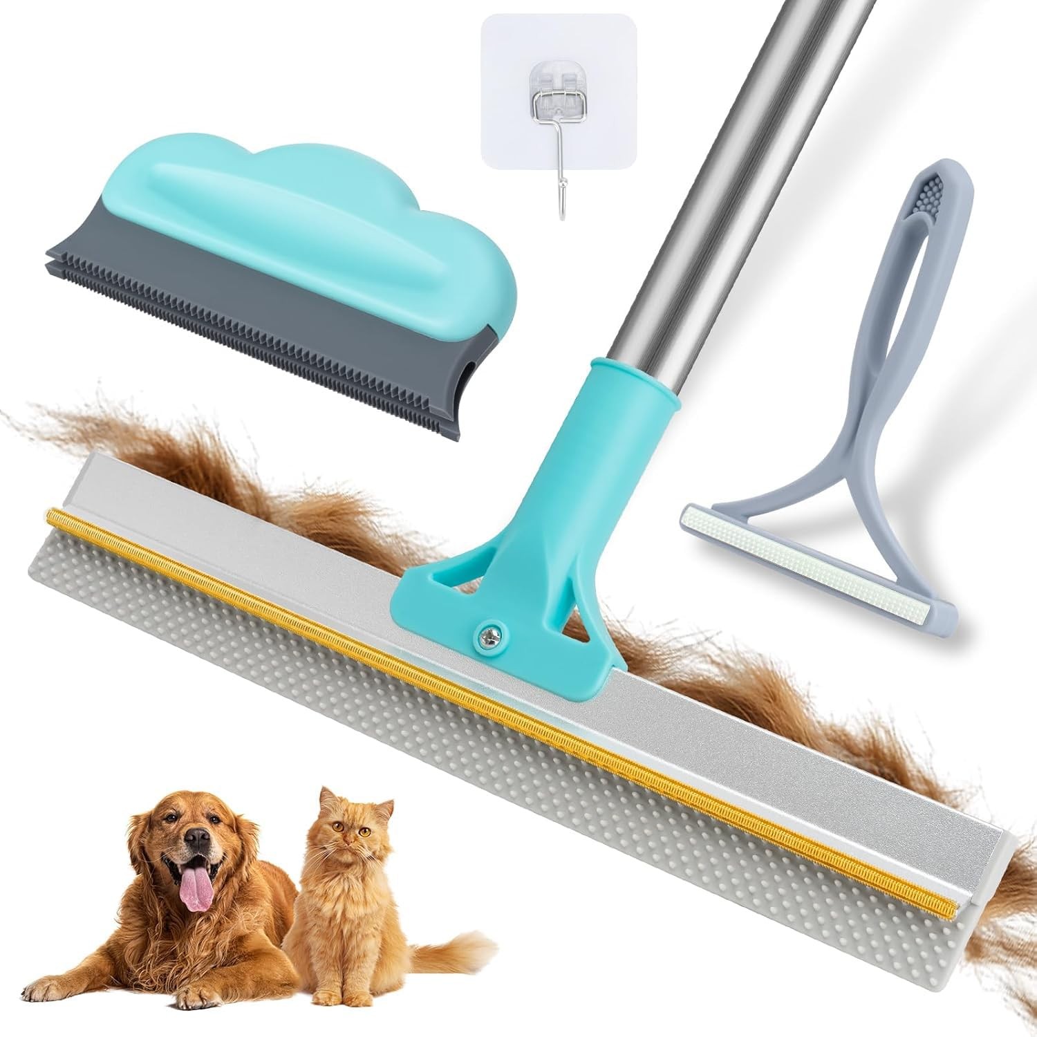 Pet Hair Remover Carpet Rake Tool 3 Pcs Adjustable Long Handle Rug Brush