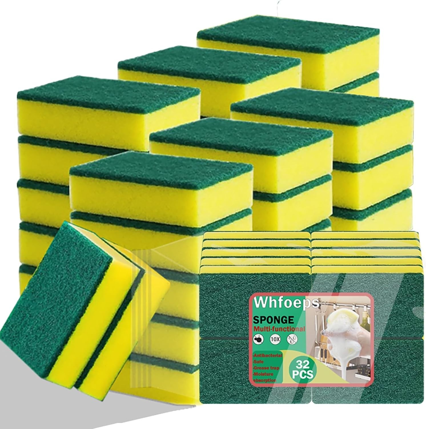 Multi-Purpose Non-Scratch Sponges – 32 Count for Stovetops, Dishes & Appliances