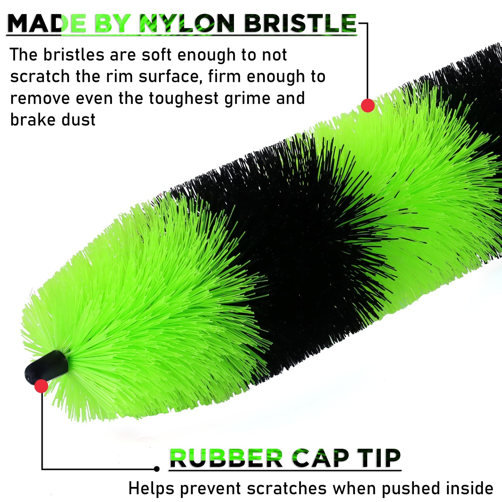 Wheel & Tire Brush Long Soft Bristles for Rims Wheel Wells Exhaust Tips Green