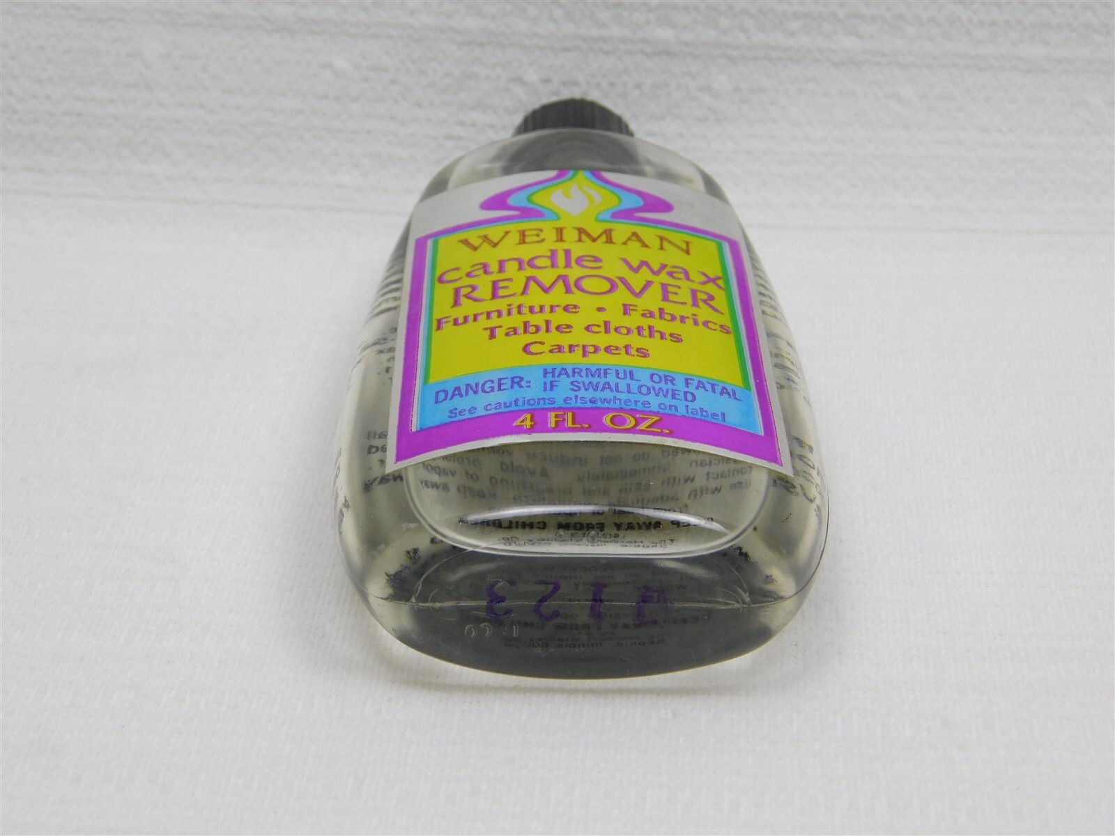 Weiman Candle Wax Remover Furniture Fabric Carpet 4 Fl. Oz. Black Cap Bottle Vtg