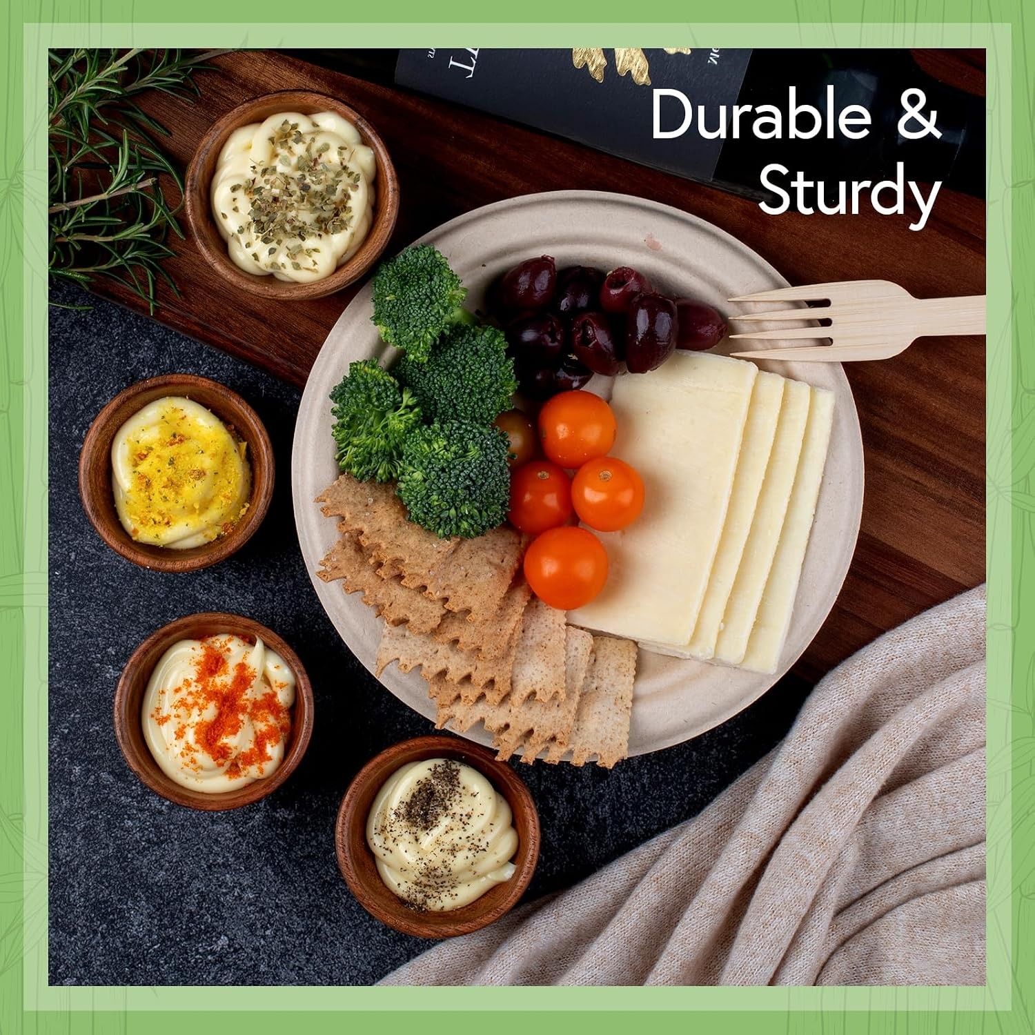Bamboo Dinner Plates Disposable (1000-Pack, 7-inch) | Sturdy & Microwave Safe