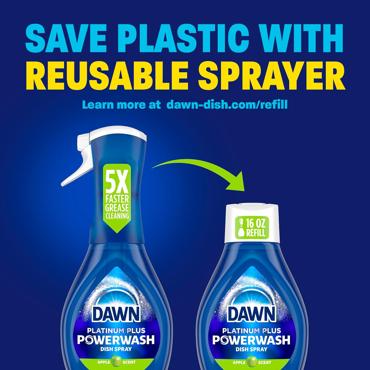 Platinum Powerwash Dish Spray, Dish Soap Cleaning Spray, Apple Scent Refill, Dis