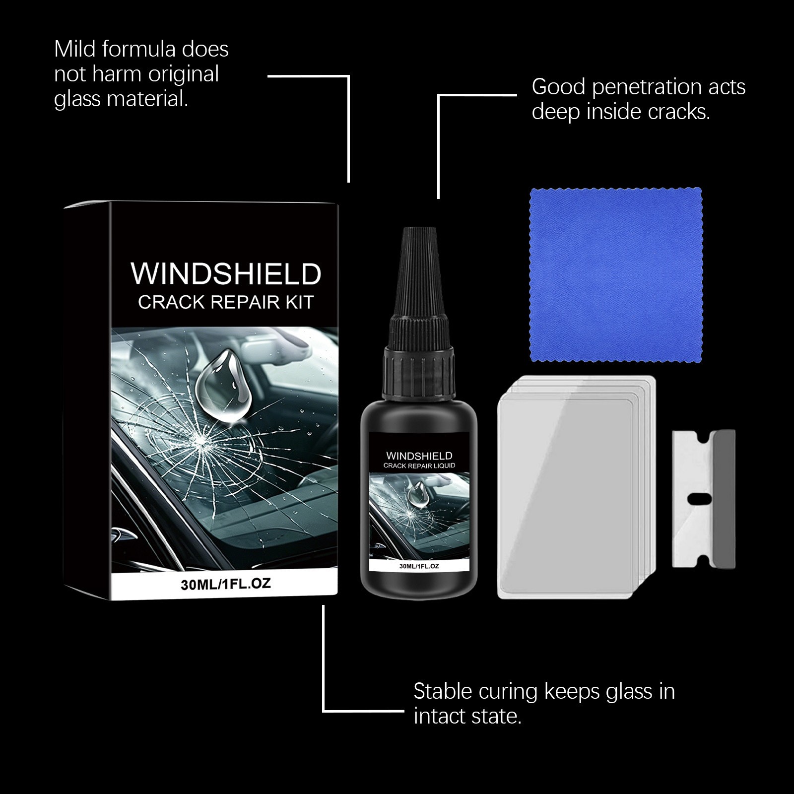 Automotive Glass Repair Kit Fluid Fix Car Windshield Resin Chip Crack Tool