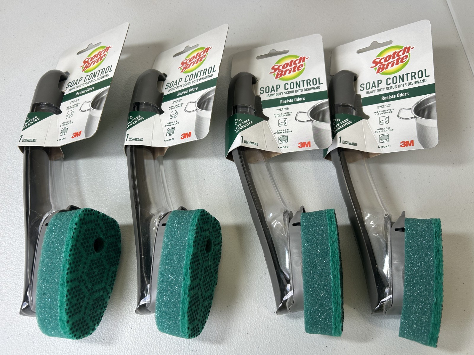 3M Scotch-Brite Soap Control Heavy Duty Scrub Dots Leak-Free Dishwand (Set Of 4)