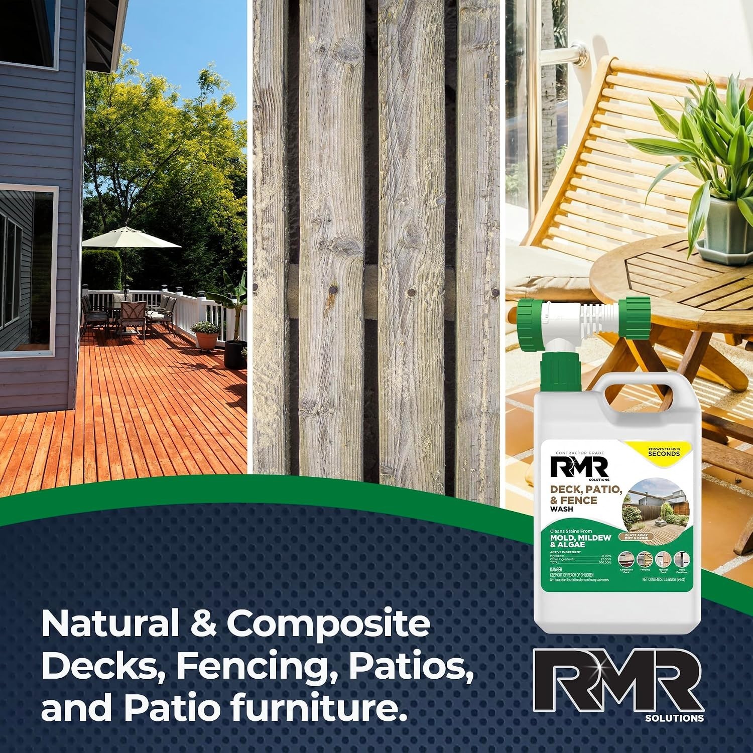 RMR Deck, Patio, & Fence Wash – Commercial-Grade Outdoor Stain Remover for Mo…