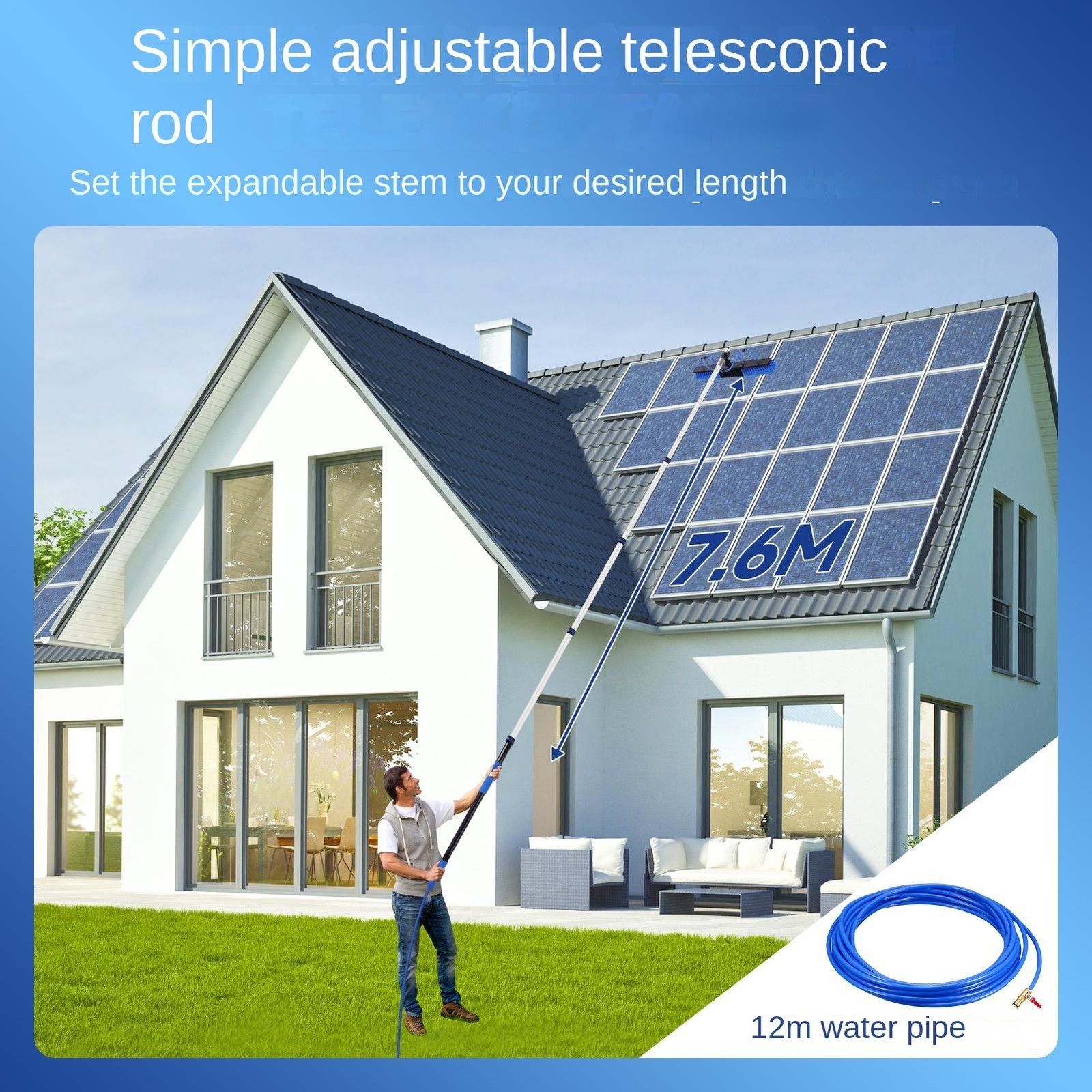 Uimoso Solar Panel Cleaning Kit with 16 ft Water Fed Pole and Brush