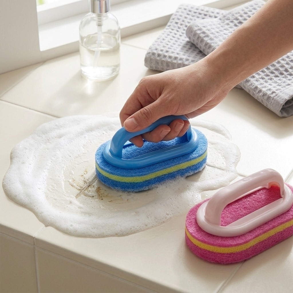 2Pcs Cleaning Scrub Brush with Handle for Bathroom Kitchen Tile Surface