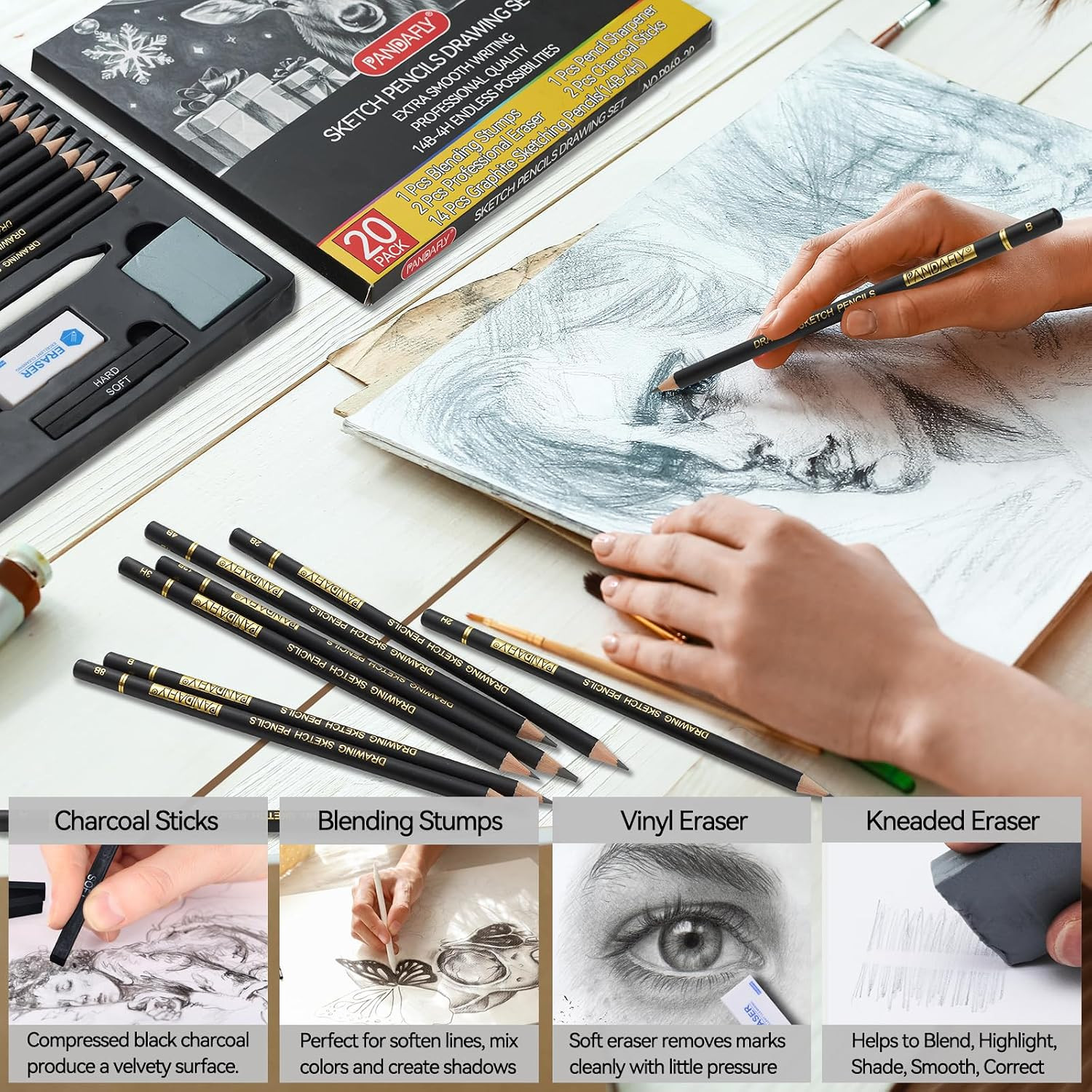 Drawing Sketching Pencil Set, 20 Piece Pro Art Pencil Kit, 4H-14B Graphite Penci