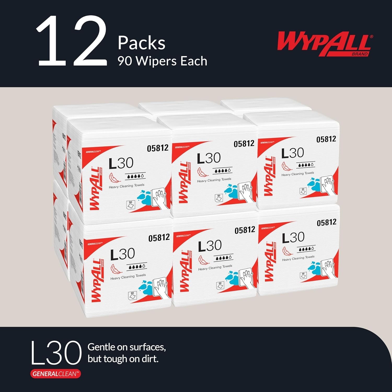 GeneralClean L30 Heavy Duty Cleaning Wipes: 12 Packs of 90 Strong, Soft Sheets