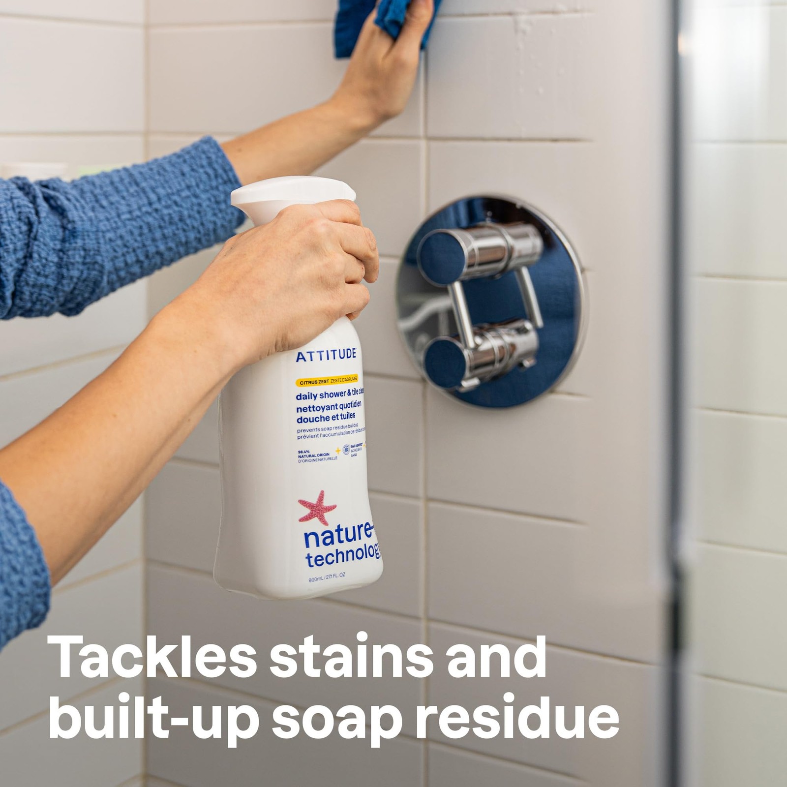 Shower & Tile Cleaner Spray, EWG Verified, Bathroom Cleaner Removes Soap Scum…