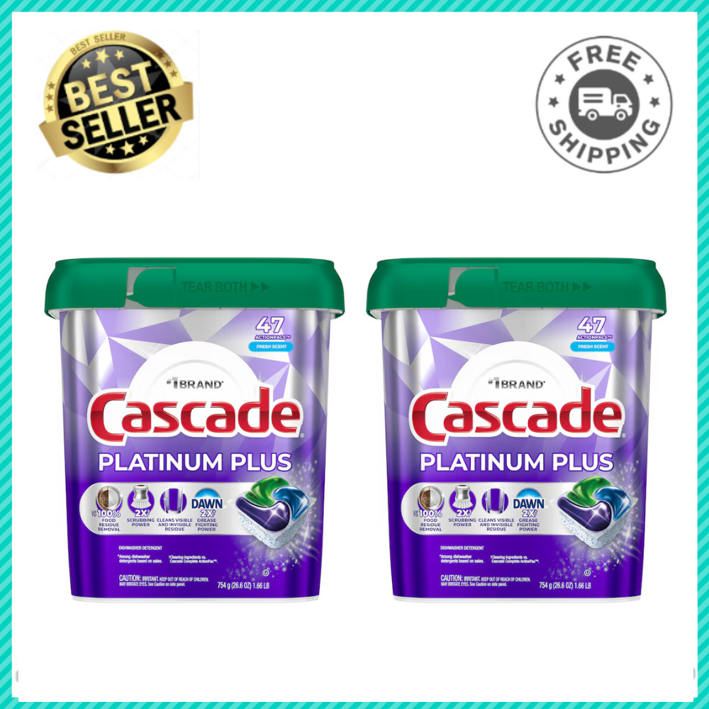 Cascade Platinum Plus Dishwasher Pods, Fresh Scent, 47 Count, Dish Soap, 2 Pack