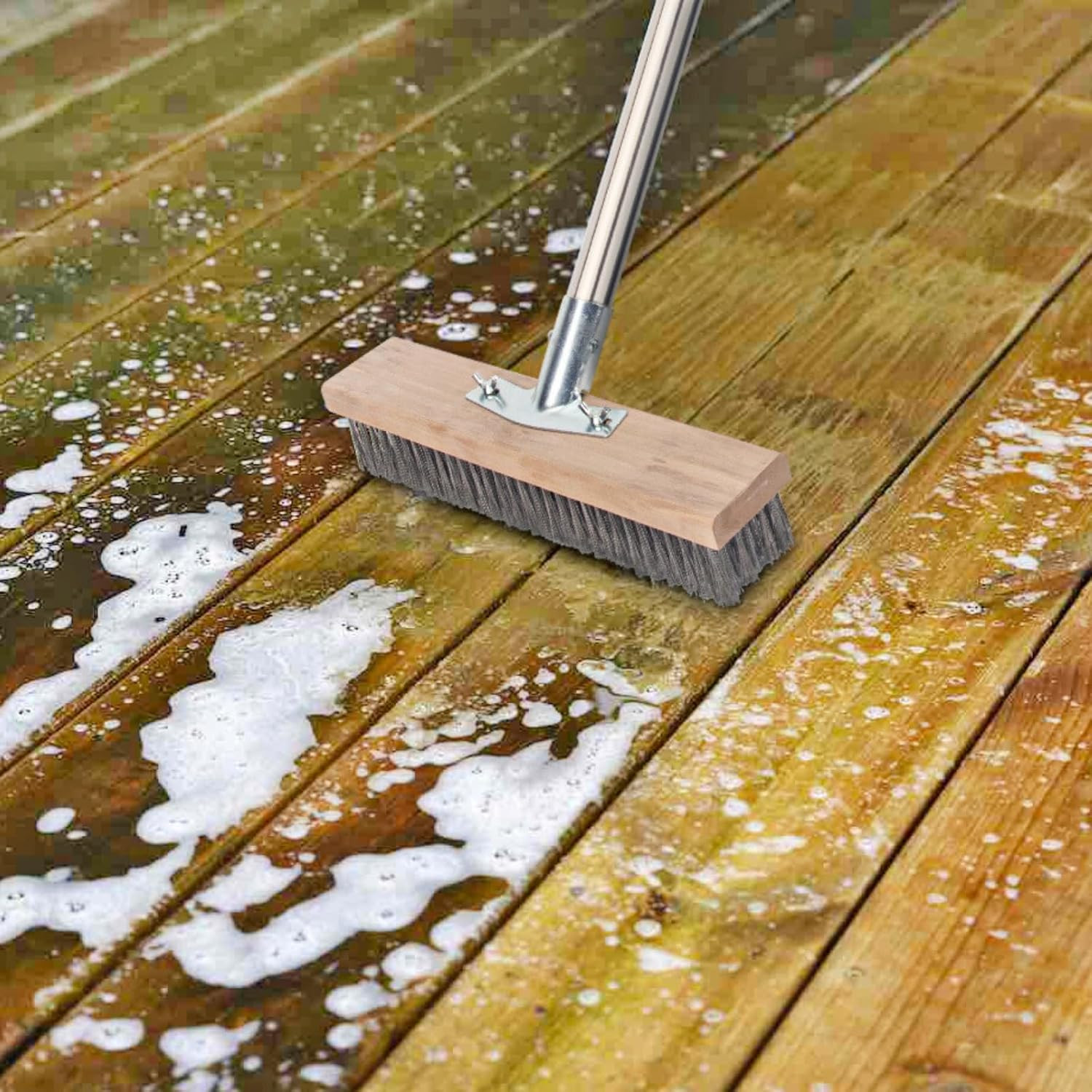 Stainless Steel Wire Scrub Brush with Long Handle for Deck, Concrete, Patio Floo