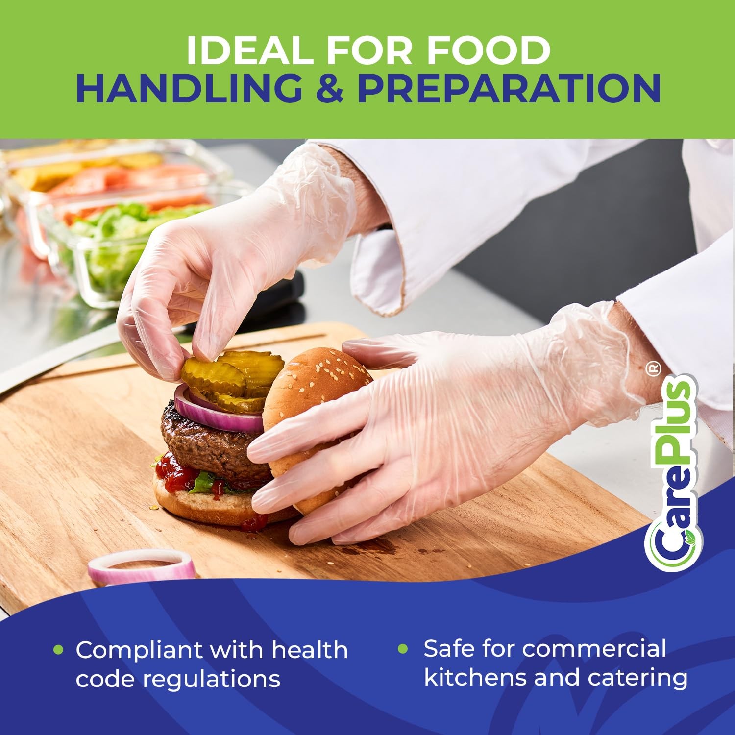 CARE PLUS Vinyl Gloves Clear Large Size 200 Count | Heavy Large,