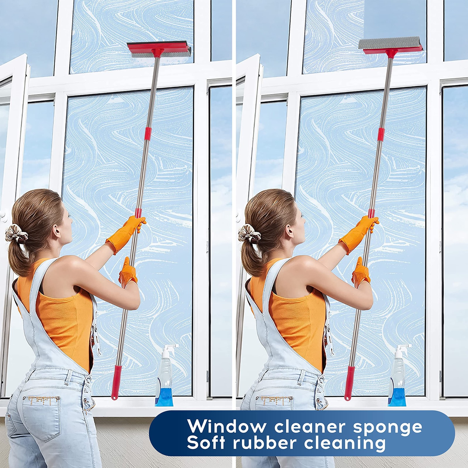 Window Squeegee Cleaner Extension Pole Long Handle Glass Washing Tool 55 Inch