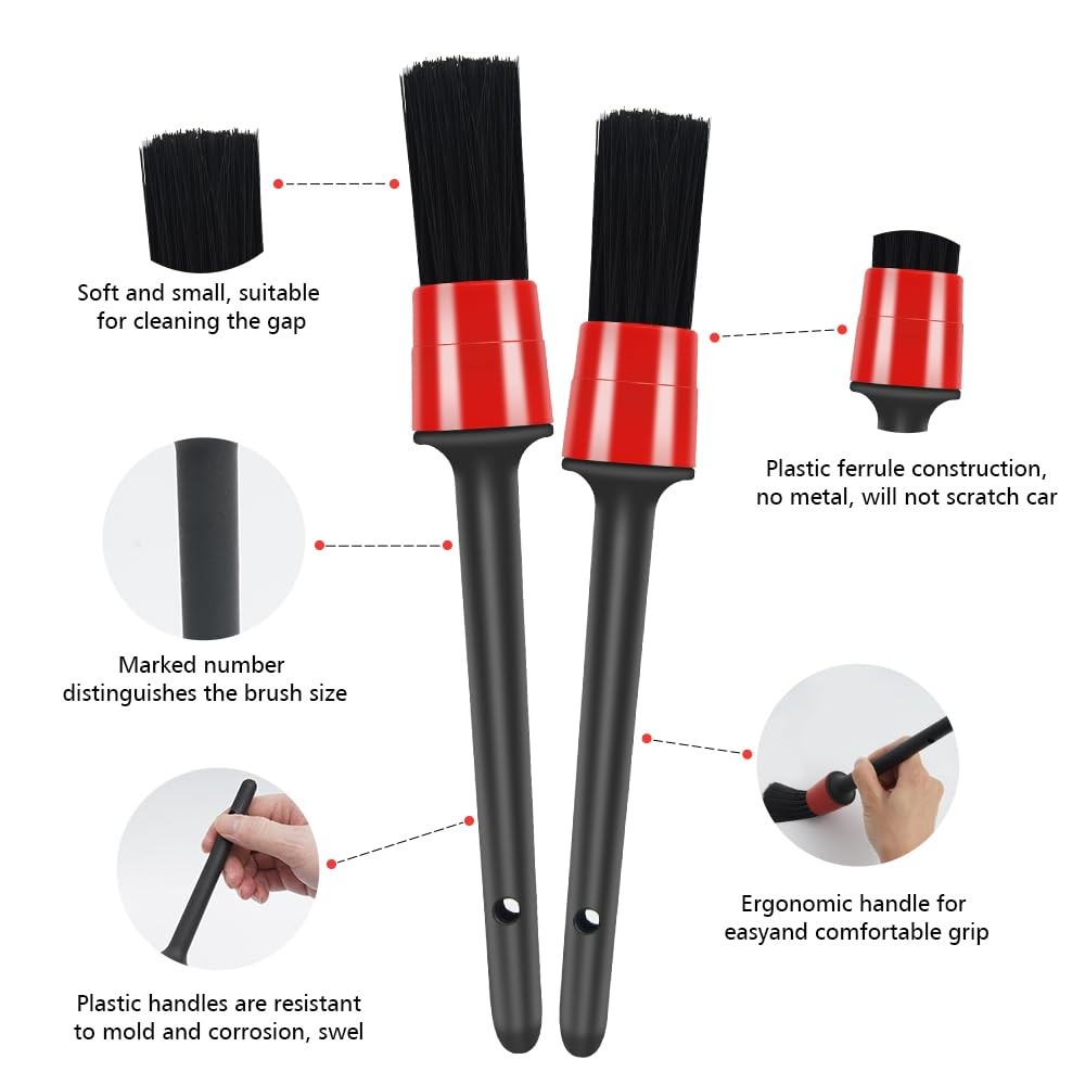 pulwury 9pcs Detailing Brush Set,Interior Cleaning Brush,Steel Wire & Tire Br…