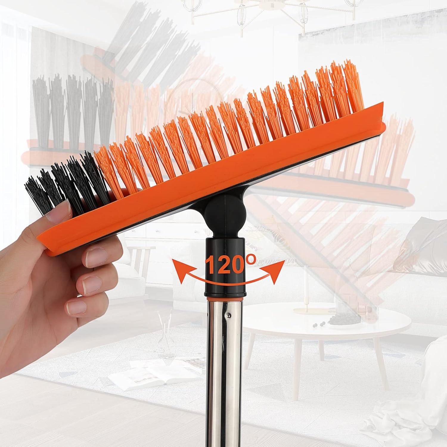 2-in-1 floor cleaning brush and tile grout brush, V-shaped corner brush (orange)