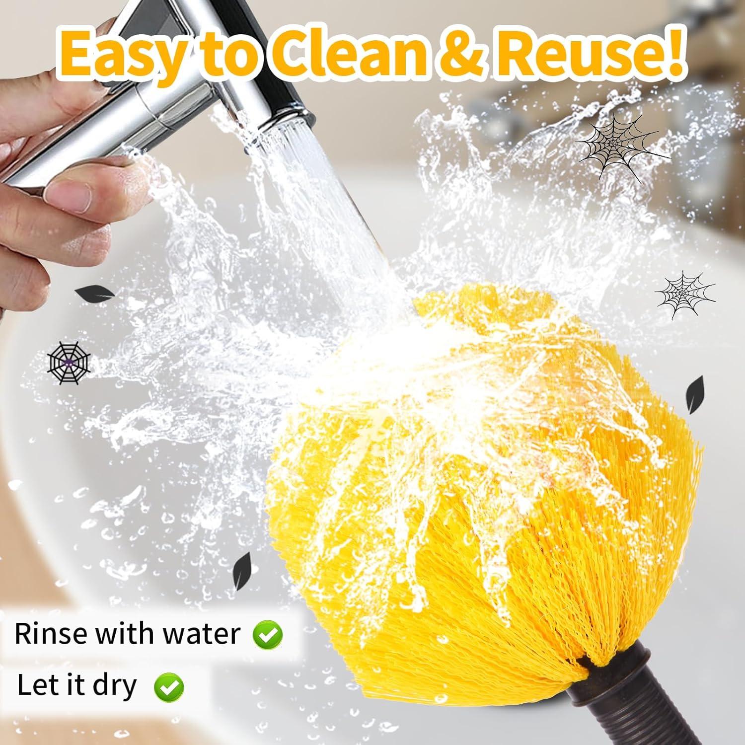 Spider Web Brush with Pole – 4Ft Cobweb Duster with Extension Pole & 2