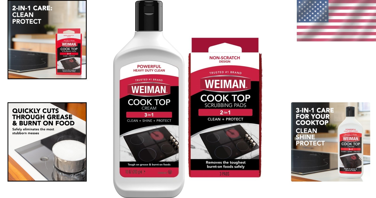 Ceramic & Glass Cooktop Cleaner 10 Oz – Safe, Low Odor with Scrubbing Pads