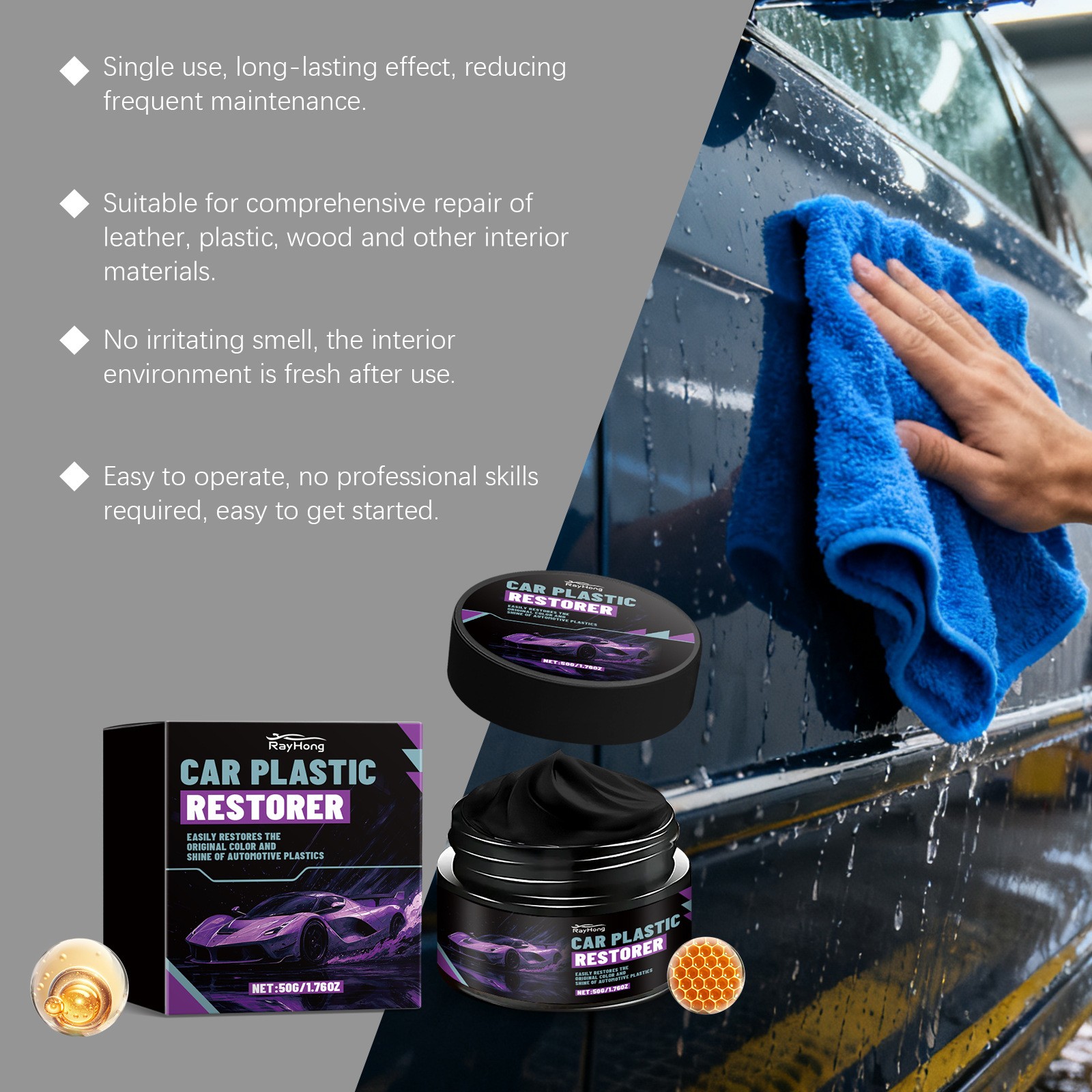 Plastic Restorer For Cars,Scratch Repair/Cleaner,Restore Faded Plastic Surfaces