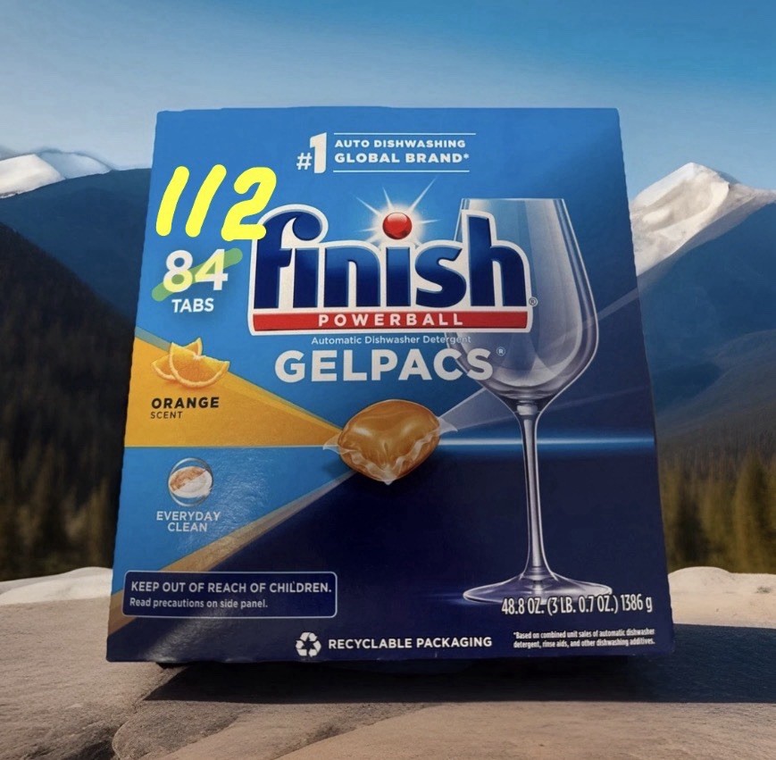Finish Powerball Gelpacs Dishwasher Detergent Not 84 Not 100…. 112 ! Tabs Orange