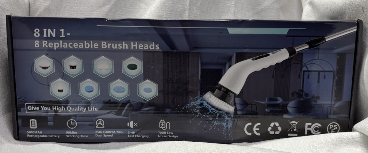 8 in 1 Electric Spin Scrubber with 8 Replaceable Brush Heads, Multi-Functional