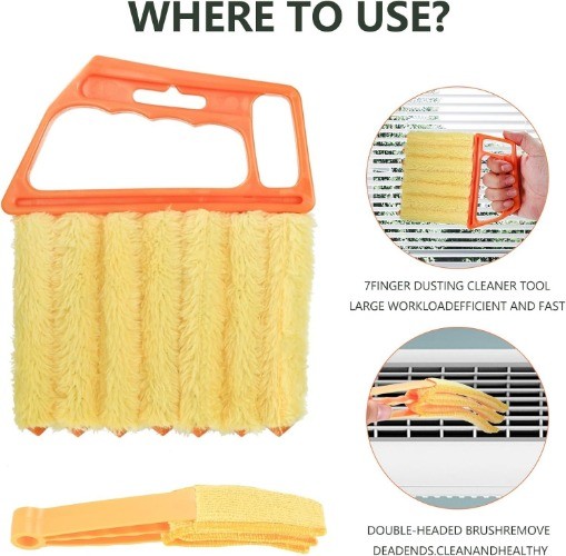 6pcs Window Venetian Blind Cleaner Duster Tool, Include 4pcs 7 Finger Duster Bru