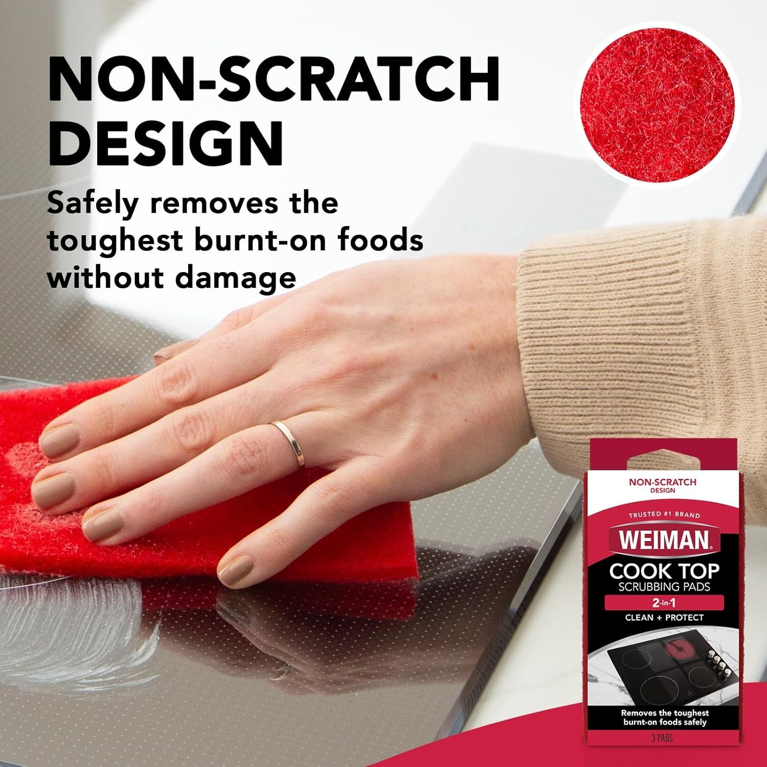 Weiman 3 Count Cook Top Scrubbing Pads – Safe Stain Remover for Porcelain