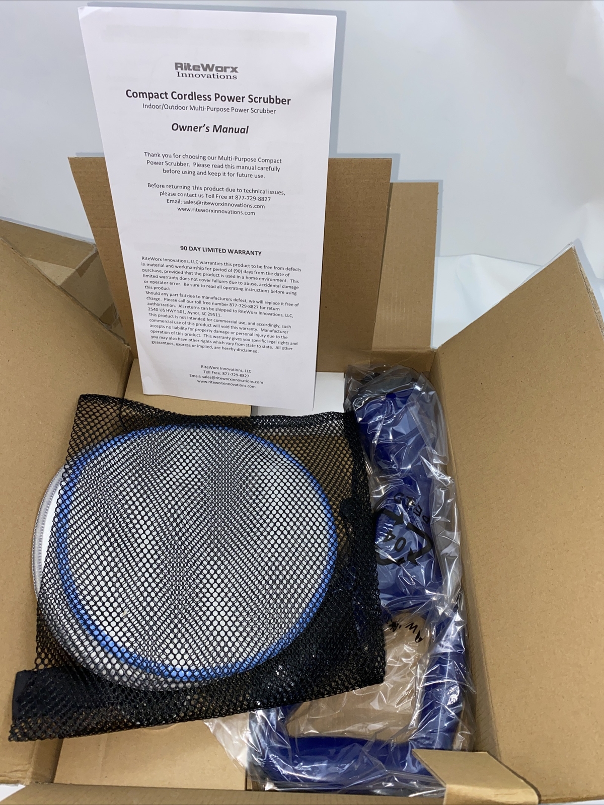 6-Piece Compact Cordless Power Scrubber with Cleaning Attachments Navy Blue New