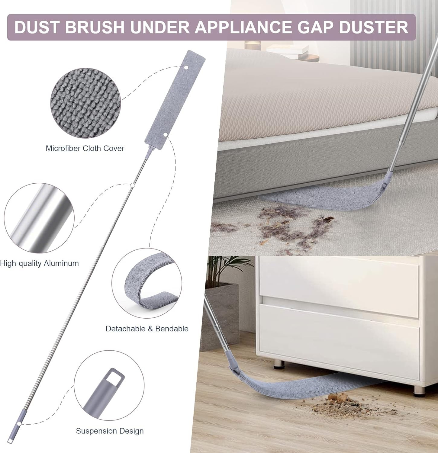 Retractable Gap Dust Cleaner with 3 Microfiber Dusting Cloths & 30-100 inch E…
