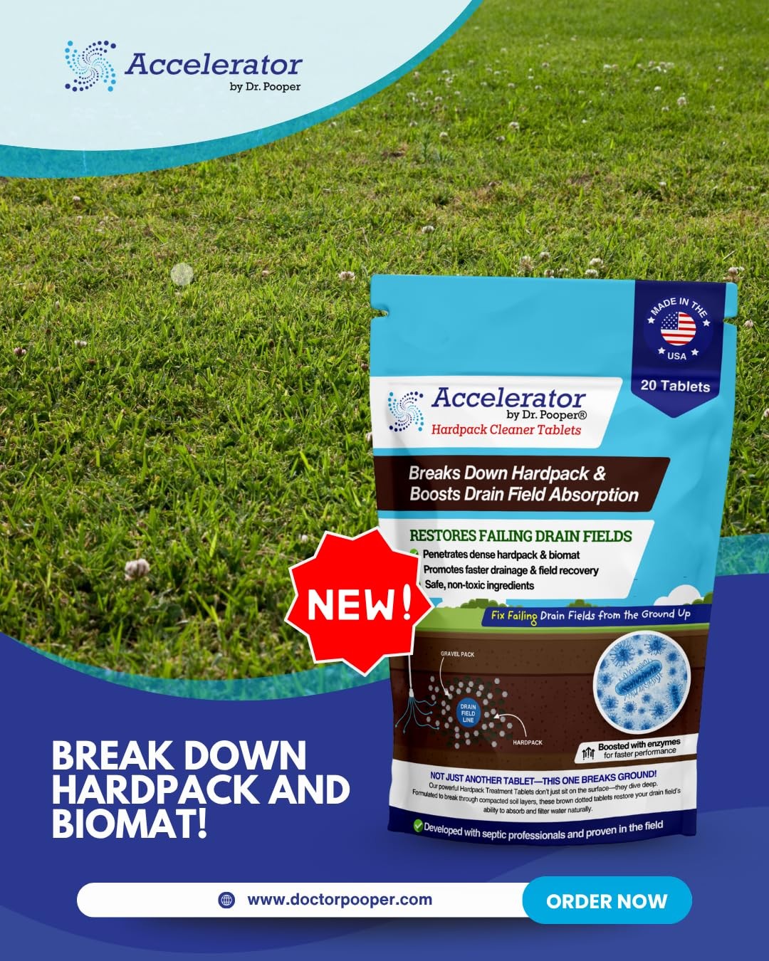 Hardpack Septic Cleaner Tablets 20ct – Boosts Drain Field Absorption & Breakdown