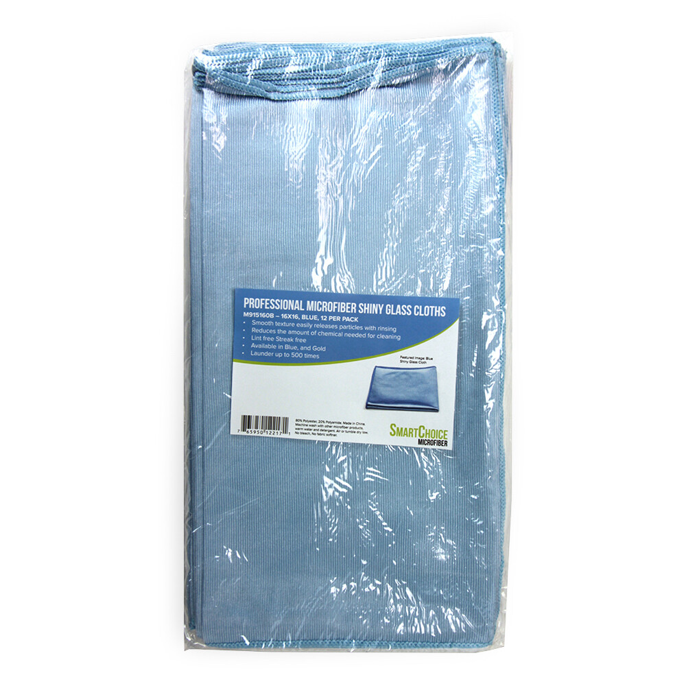 Glass Cleaning Cloths (Packs of 12) Microfiber, Lint & Streak Free 16×16, Colors