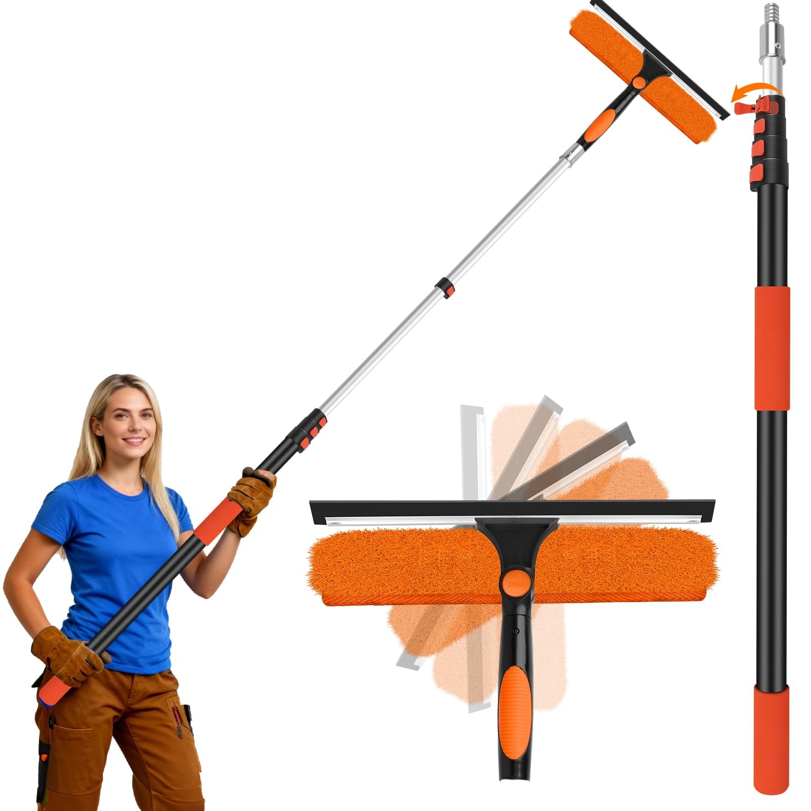 26FT Telescoping Window Cleaning Kit with Squeegee & Scrubber for High Windows