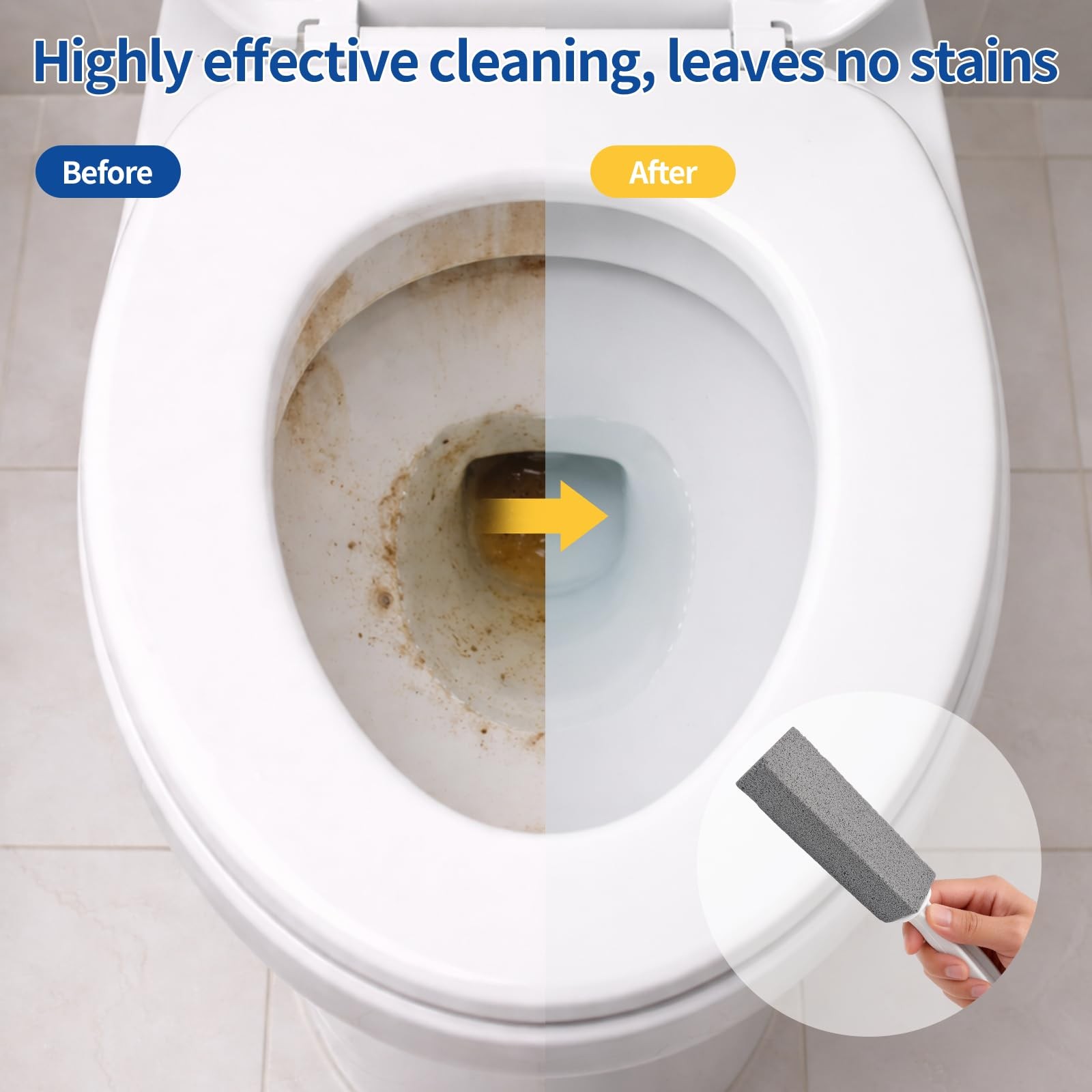 Toilet Bowl Cleaner Pumice Stone with Handle for Limescale & Hard Water Stains