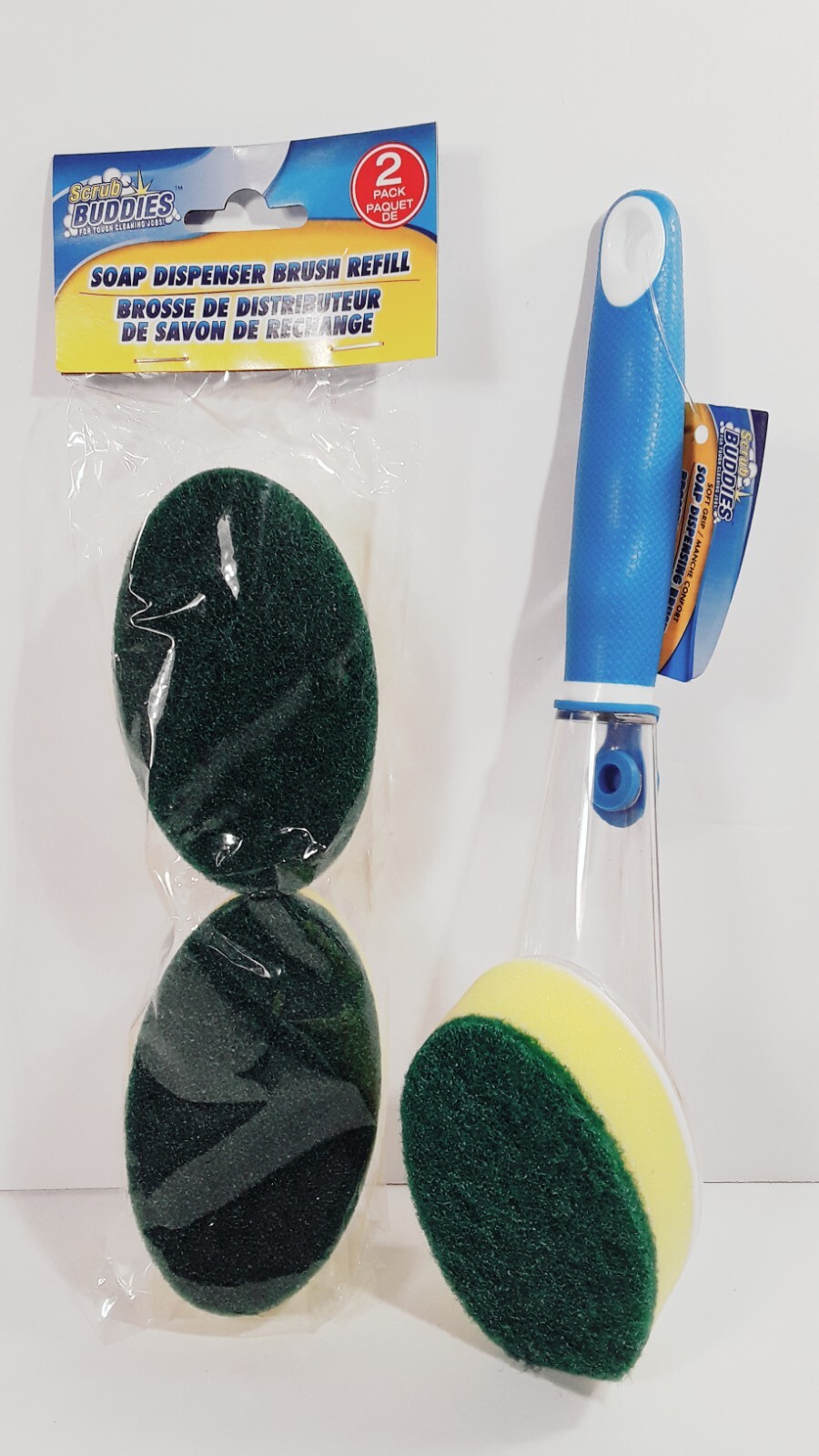 Scrub Buddies Liquid Dispensing Sponge Brush Soft Grip BONUS 2 Scrub Sponge Pads