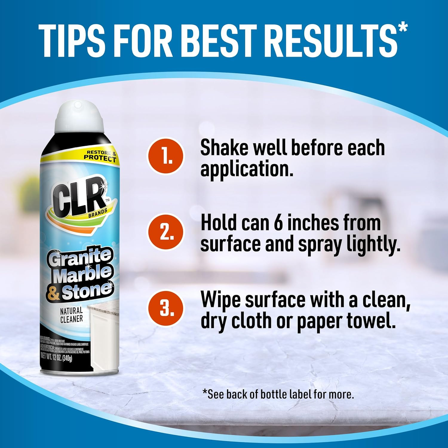 Clean & Clear Stone, Granite, Marble, and Stone Cleaner, 12 Ounce Aerosol Spray