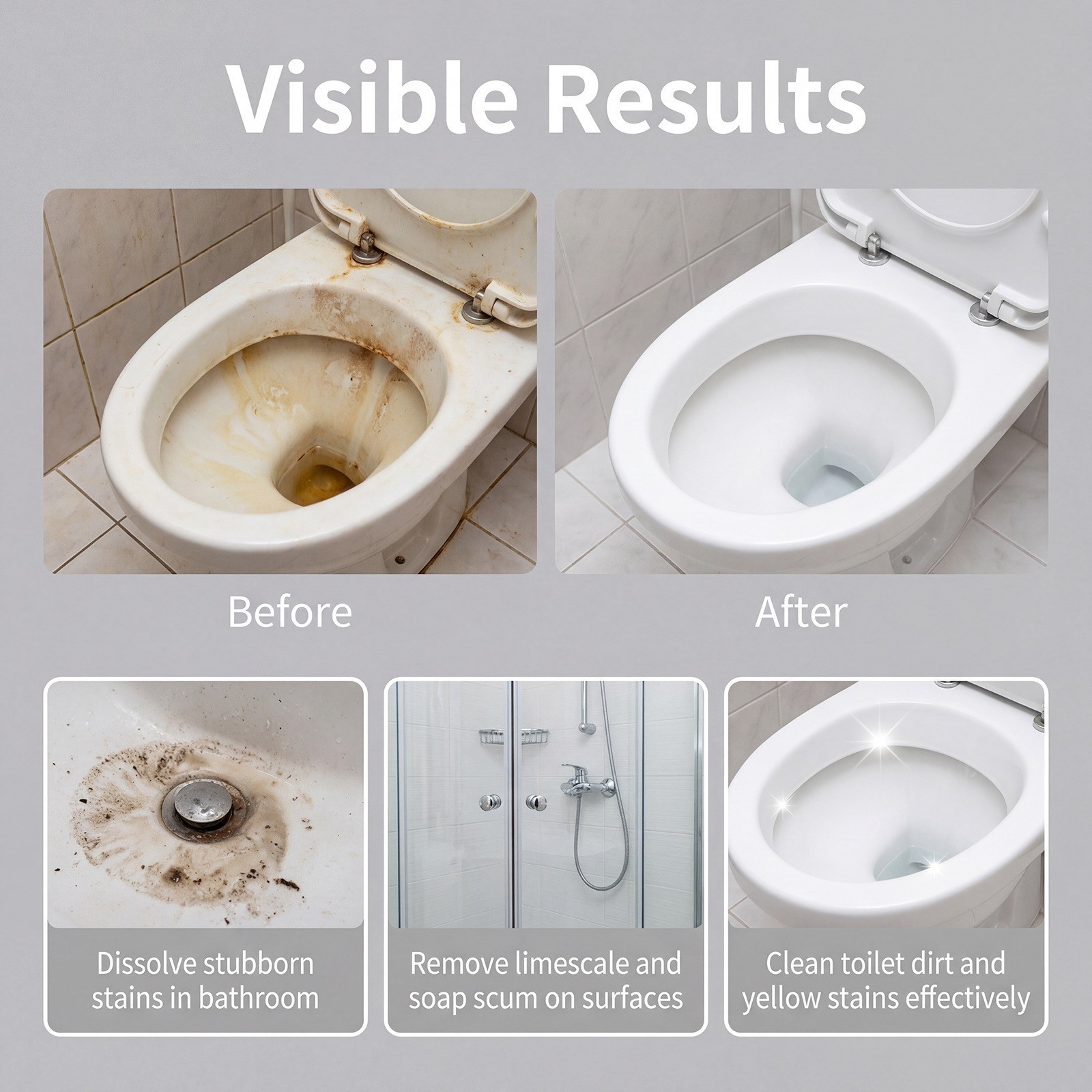 Multi-Purpose Bathroom Foam Spray, Effective Scale Remover for All Surfaces