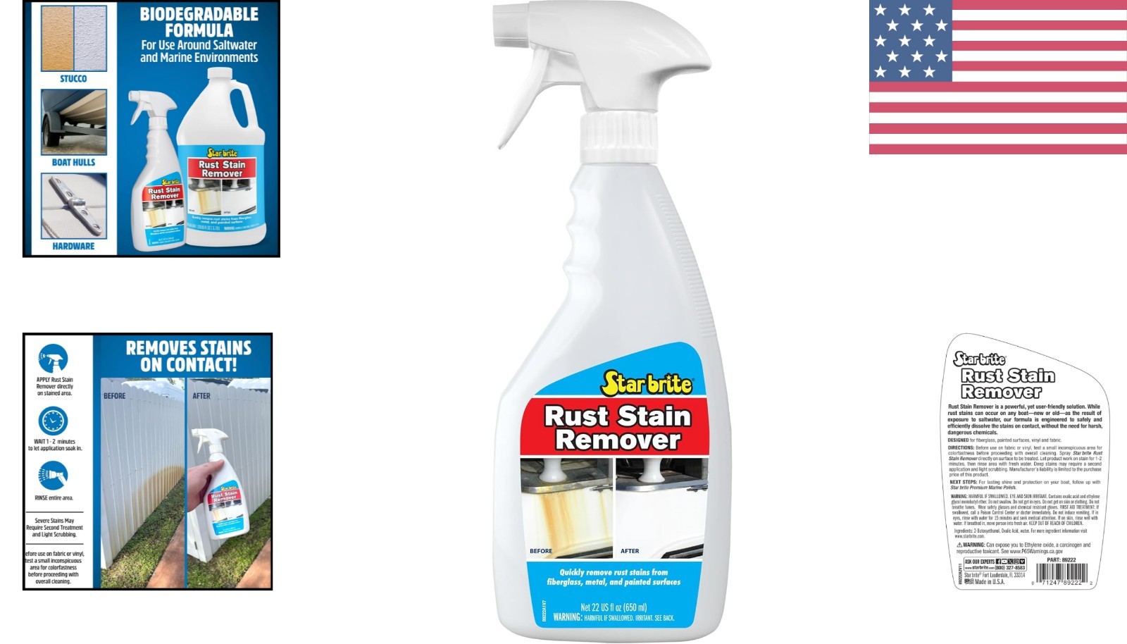 Unscented Rust Stain Remover Spray – Safe on Fiberglass, Metal & Fabric, 22 Oz