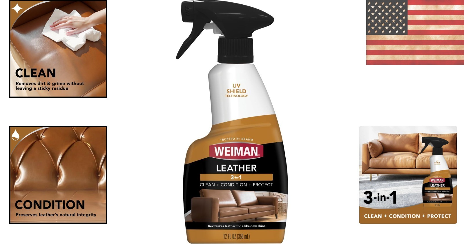Professional Grade Leather Care – Cleaner & Conditioner, 12 Fl Oz, Residue-Free