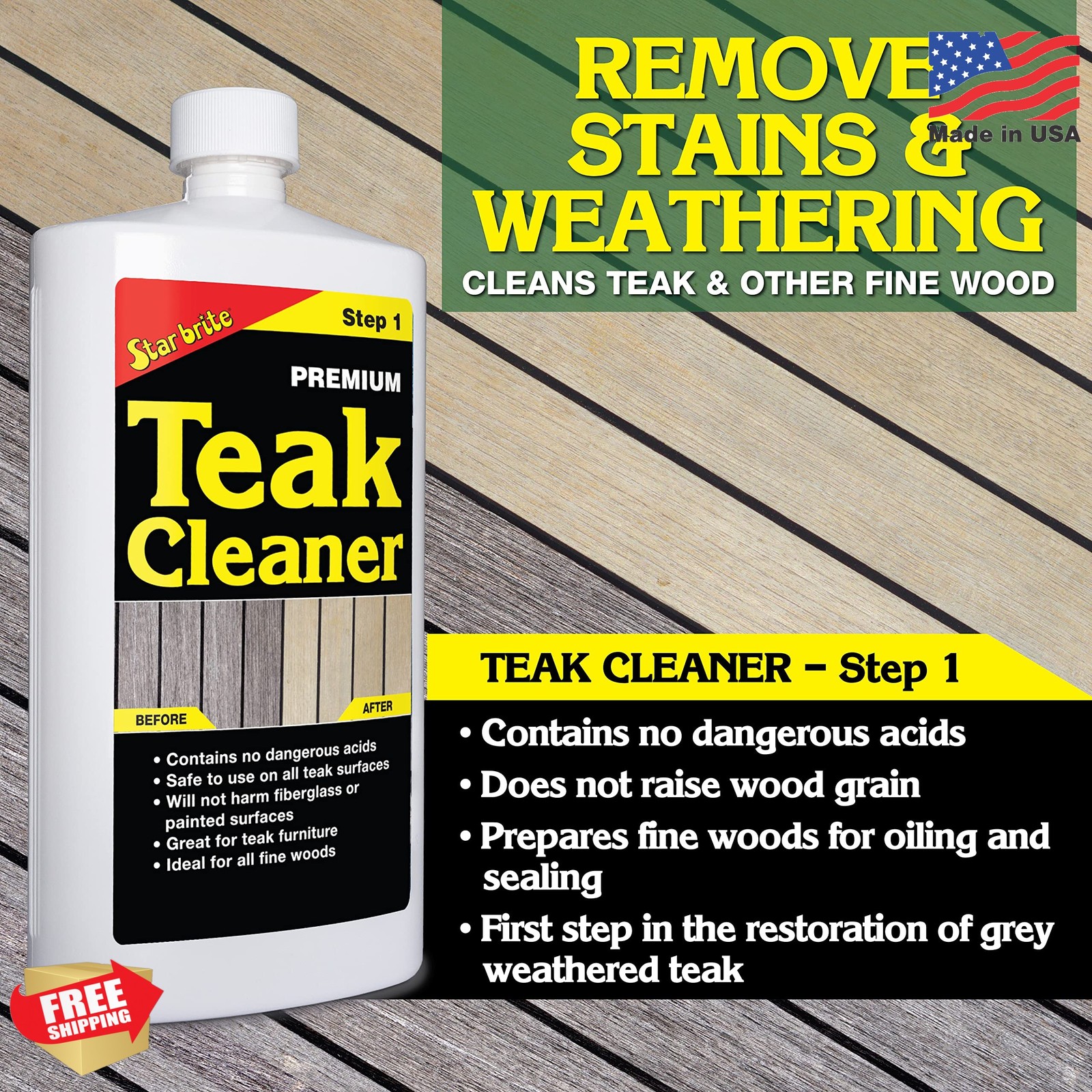STAR BRITE Premium Teak Cleaner – Restore, Renew & Refresh Old Weathered Gray Te