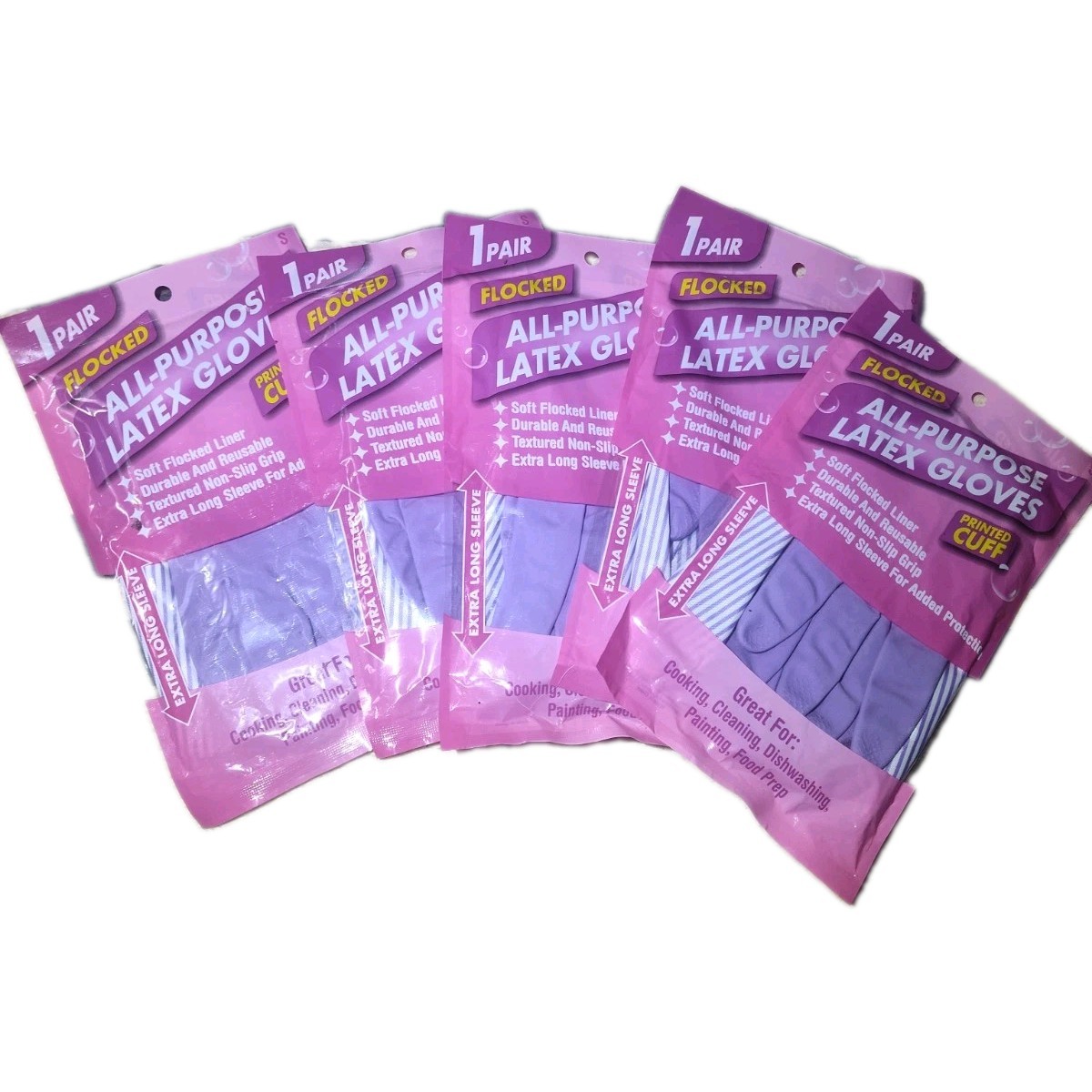 Flocked All Purpose Latex Gloves-5 Pair- Purple Size Small
