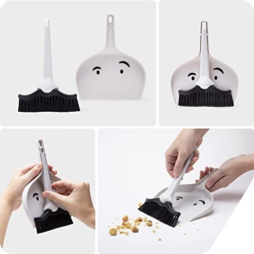 Mini Mustache Dustpan and Brush Set – Small Broom for Home & Travel Cleanup