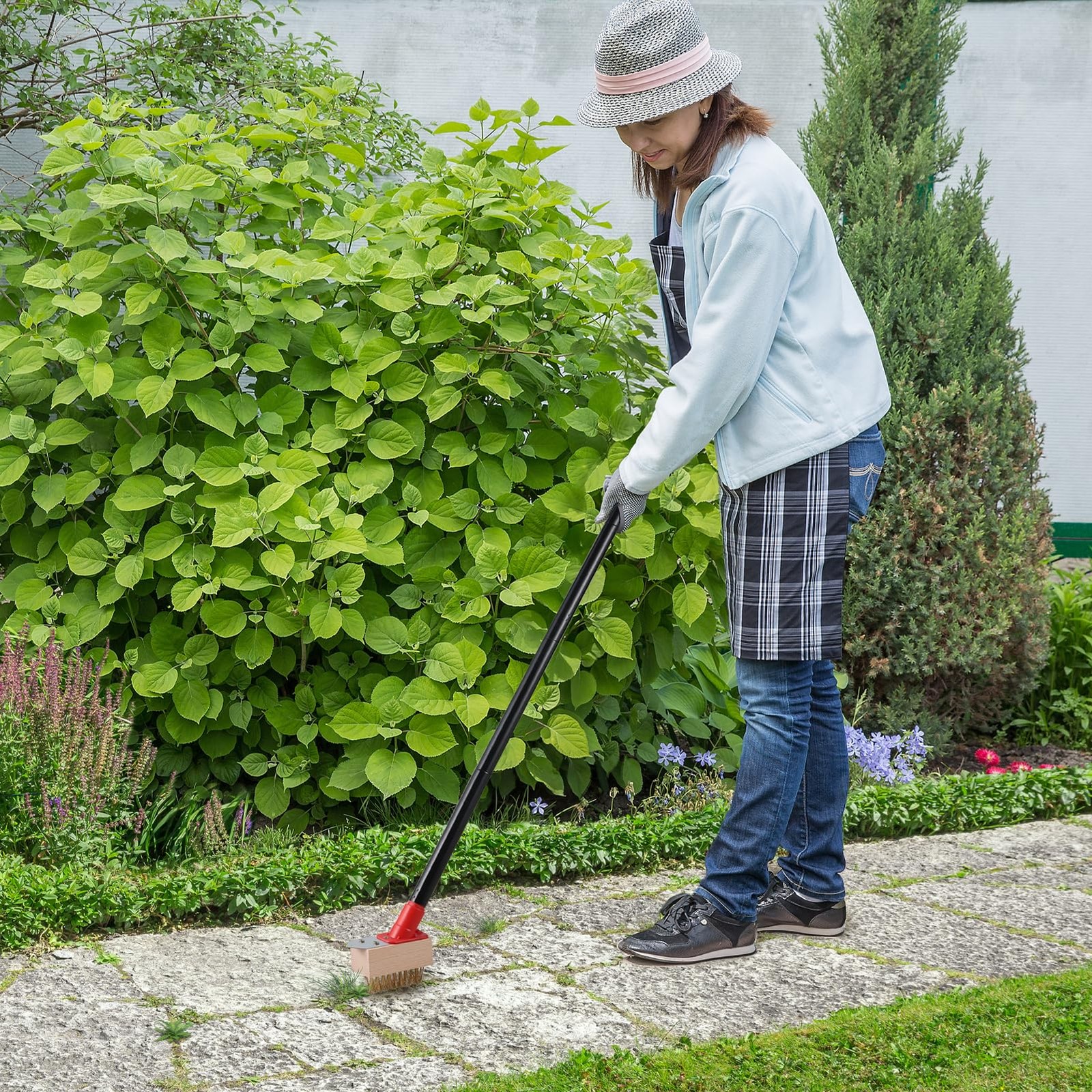 Moss Removal Brush with Long Handle, Deck Crack Cleaner & Weed Remover Tool