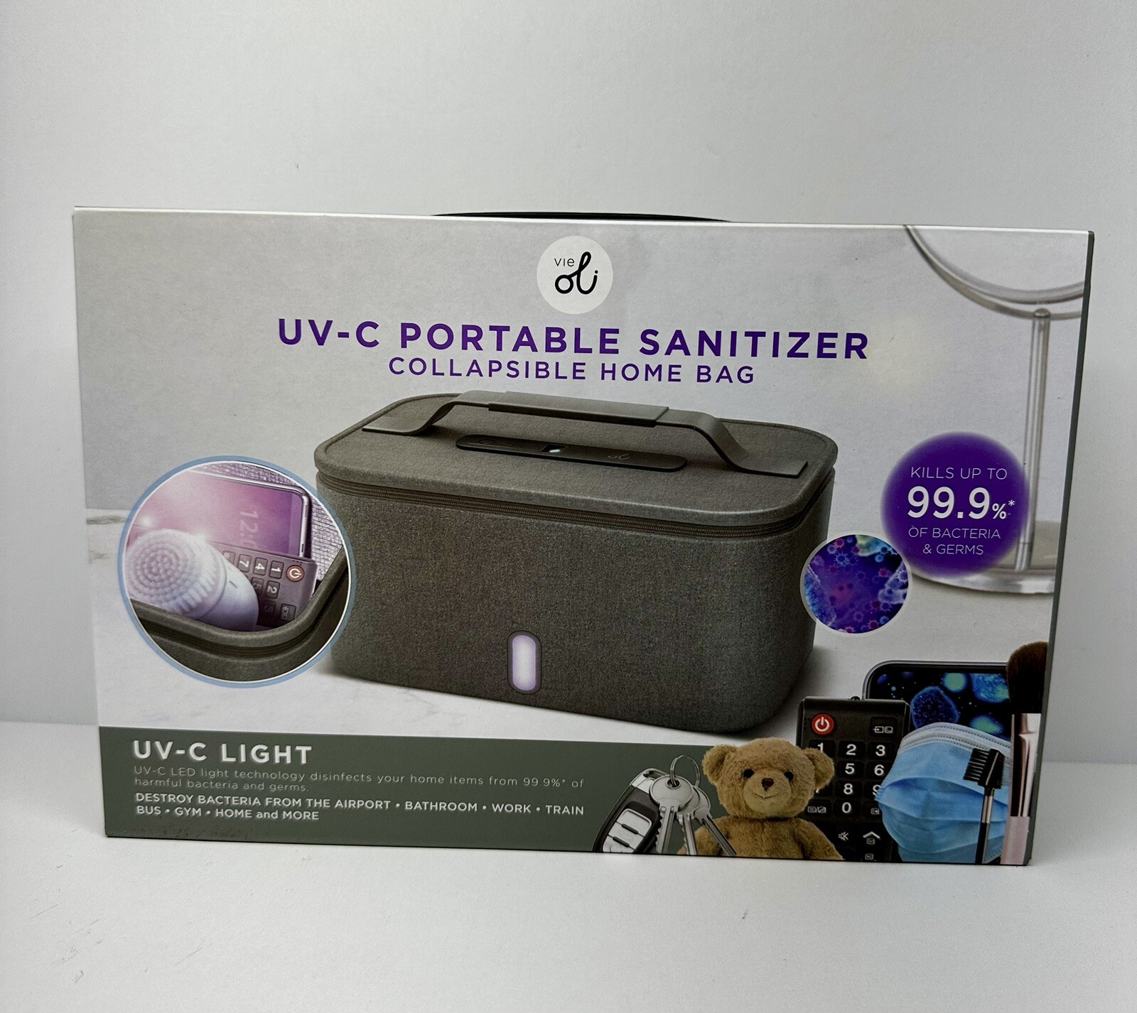 Vie Oli UV-C Portable Sanitizer Collapsible Travel Bag Mo OLID1091GY New