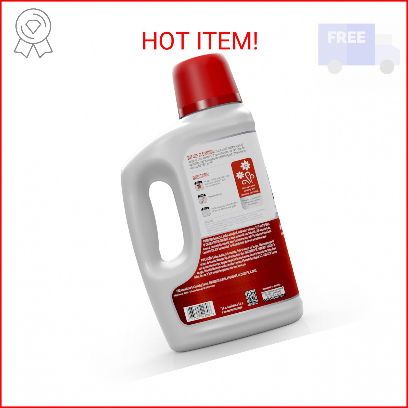 Hoover Renewal Carpet Cleaner Solution, 64 oz., Fresh Meadows Scent, Everyday Ca