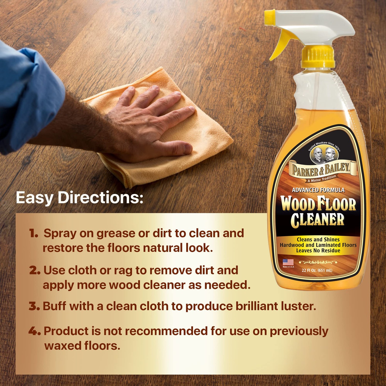 Wood Floor Cleaner – Use on Hardwood, Laminated or Faux Finished Floors. Shin…