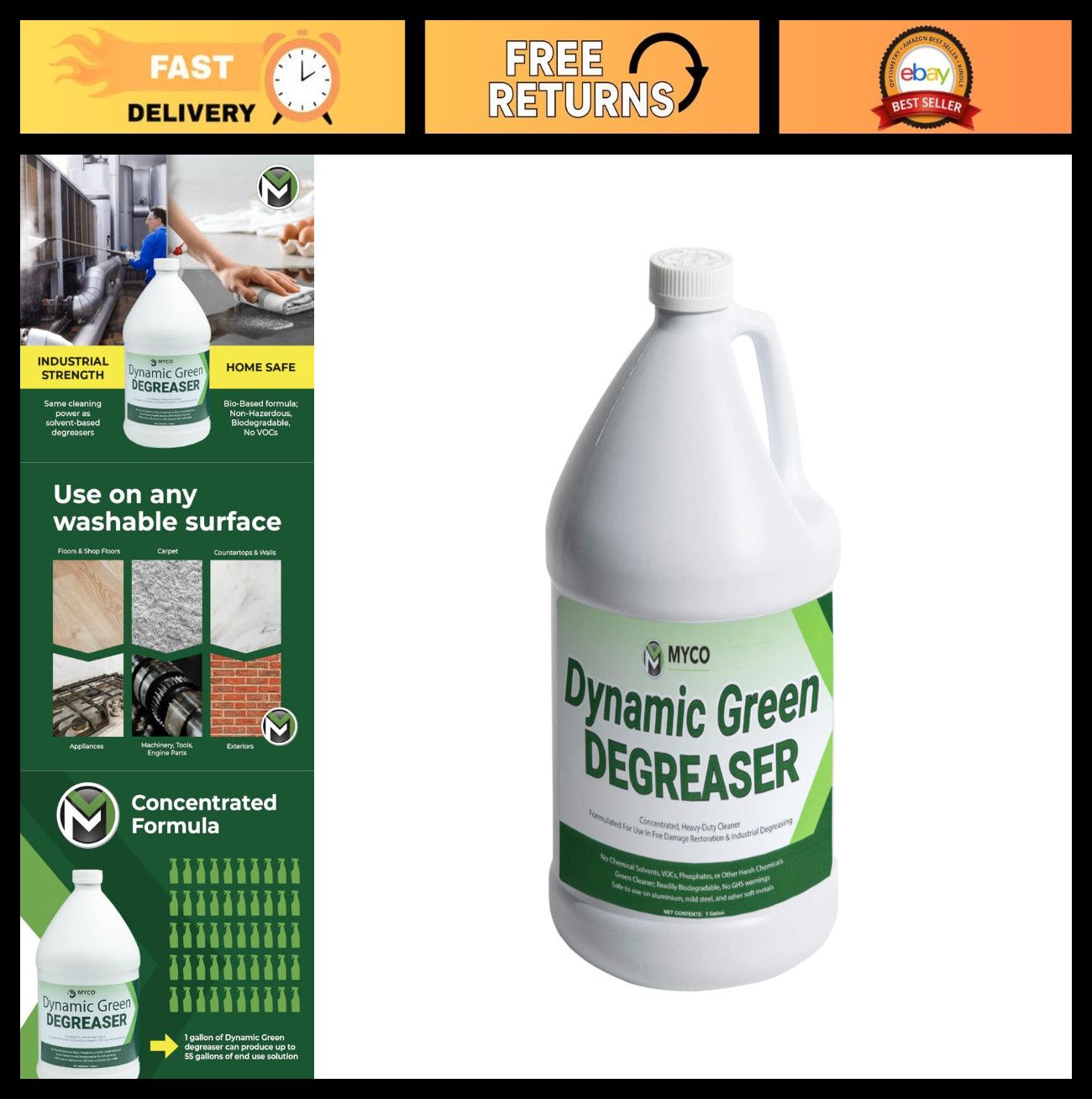 Biodegradable Heavy-Duty Green Degreaser 1 Gallon – pH 12.4, VOC-Free, Multi-Sur