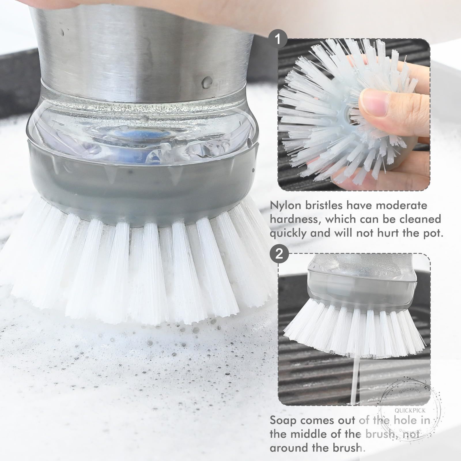 Palm Brush Refills for OXO Steel Soap Dispensing Dish Brush – 4 Pack Cleaning