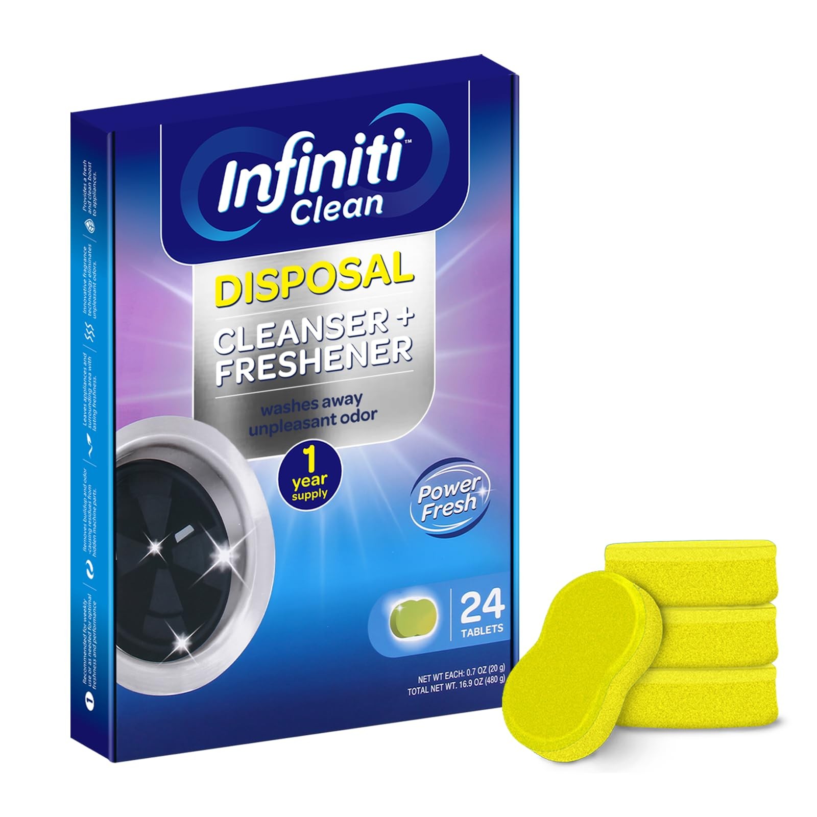 Garbage Disposal Cleaner Deodorizer Tablets Lemon Scent Sink 24 PCS
