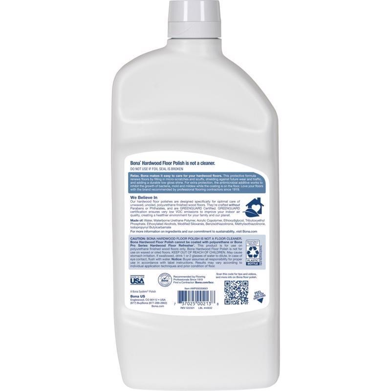 New Bona Low Gloss Hardwood Floor Polish Liquid 36 oz
