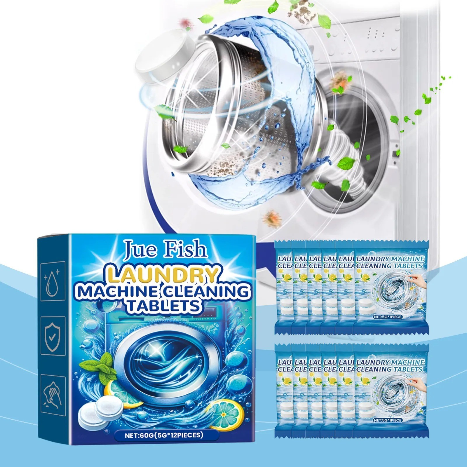 12/24Pcs Washing Machine Cleaner Washer Deep Solid Cleaning Effervescent Tablets